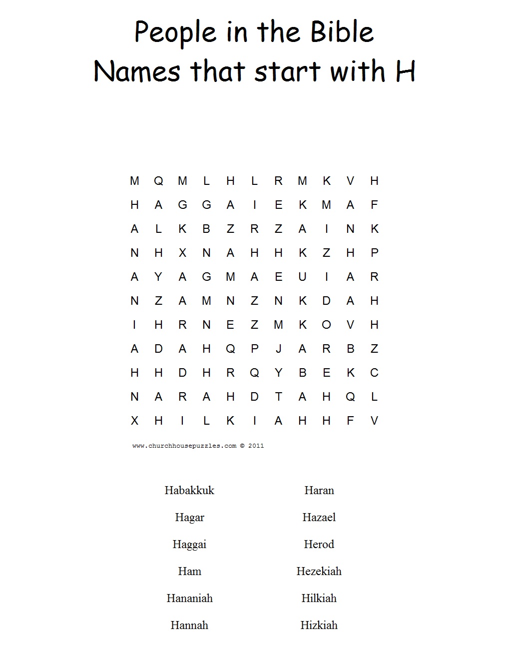 Names That Start With H Word Search Puzzle